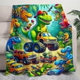thumbnail image 1 of Soft Green Cartoon Dinosaurs Flannel Throw Blanket, 1 of 6