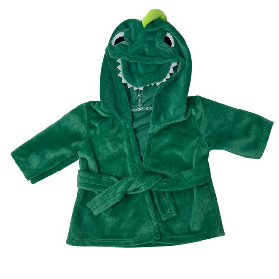 Soft Green Dinosaur Bathrobe for 18 Inch Dolls Hooded Fleece Robe with Dino Face and Spikes