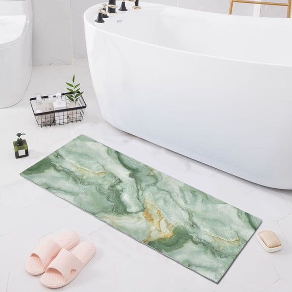 Soft Green Marble Bath Mat 39x20 Non-Slip Bathroom Rugs Absorbent Soft Plush Quick Dry for Tub Shower Kitchen Home Decor