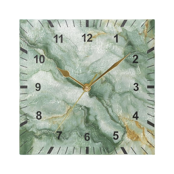 Soft Green Marble Wall Clock Battery Operated Silent Non-Ticking Bedroom Office Kitchen Home School Decor 7.8"(Gold)