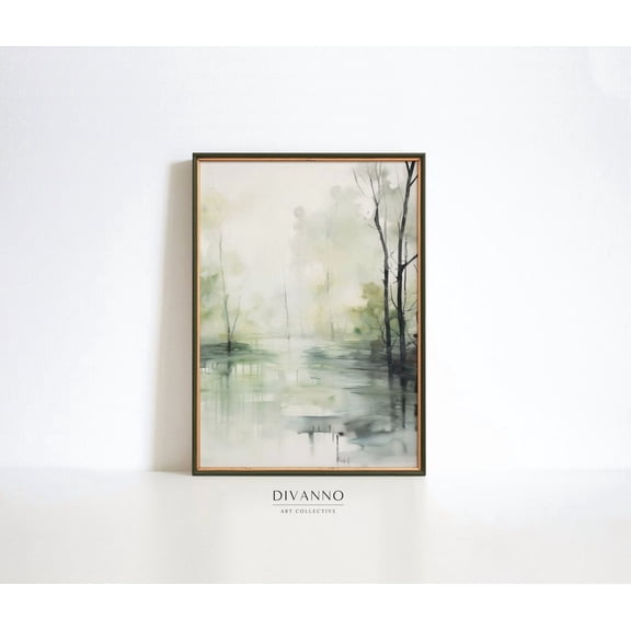 Soft Green Muted Forest Landscape Unframed Paper Print