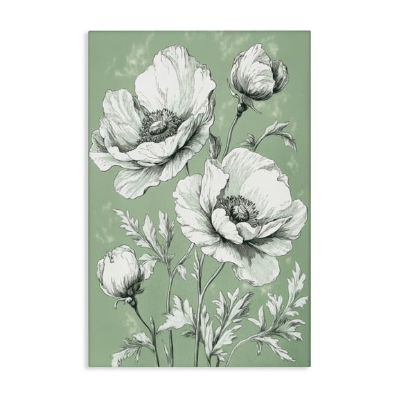 Stupell Industries Soft Green Poppy Floral Canvas Wall Art, design by Petal Prints Design