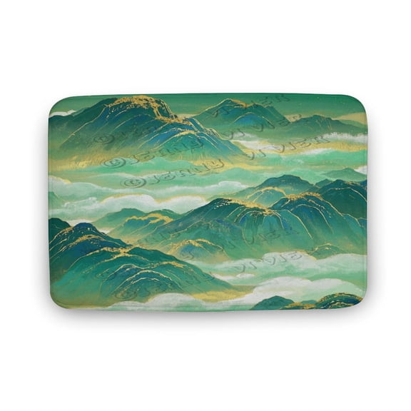 Soft Green and Gold Decor Mountain Bathroom Mat - Non-Slip, 20" x 32"