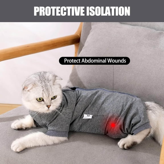 Soft Grey Cat Surgical Recovery Suit for Male Female Dog Abdominal E Collar Alternative Anti Licking Pet Pajama Suit