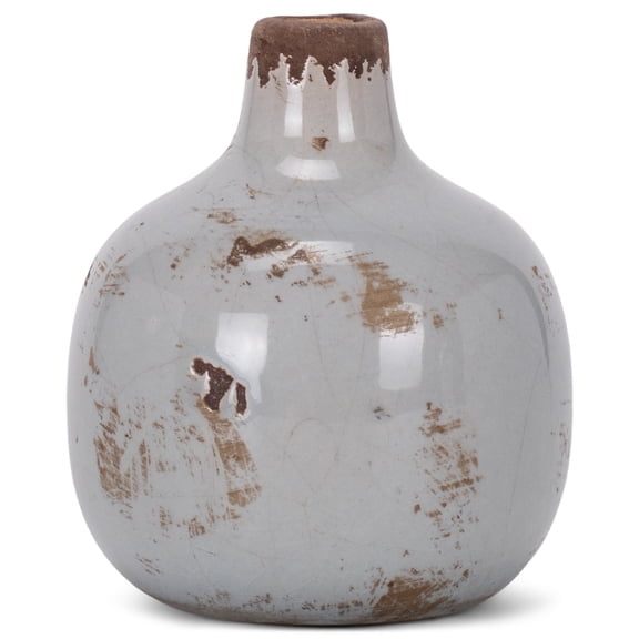 47th & Main Vintage Ceramic Vase, 3.25"W x 3.75"H, Round Grey