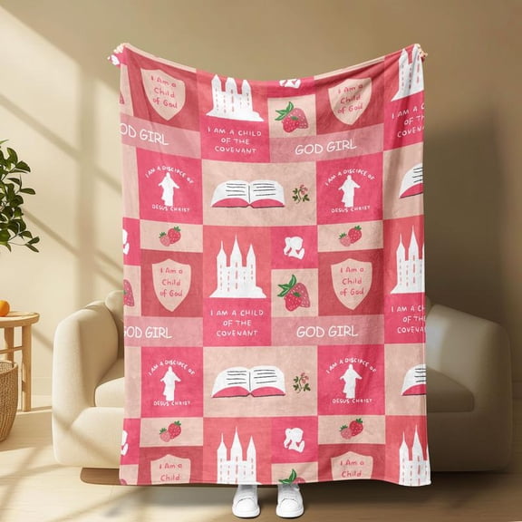 Soft Grid Bible Elements Blanket, Healing Patterns Like God’s Daughter, Strawberry Castle Design, Cozy for Nap Time & Home Decor