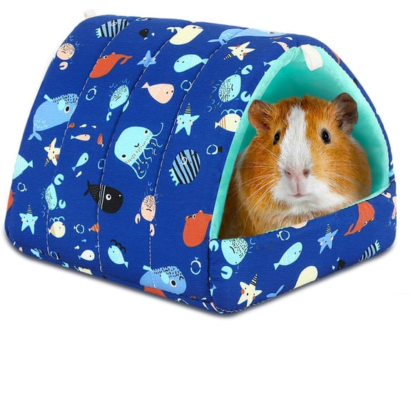 Soft Guinea Pig Hideout Bed, Cartoon Print Warm Small Animal Cave House, Cozy Nest for Hamster Bunny Rat, Washable Pet Sleeping Bed