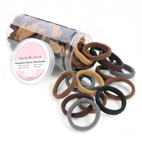 Soft Hair Ties, Seamless Thick Ponytail Holder Scrunchies Head Bands No Crease (Brunette Brown Set)