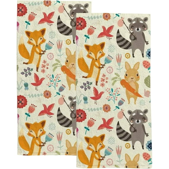 Soft Hand Fingertip Towels 2 Pcs Face Bath Towels Animals and Flowers Absorbent Washcloths for Bathroom Hotel Kitchen 30x15in