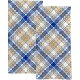 thumbnail image 1 of Soft Hand Fingertip Towels, 2 Pcs Face Bath Towels Blue Gold Tartan Pattern Absorbent Washcloths for Bathroom Hotel Kitchen, 30"x15", 1 of 6