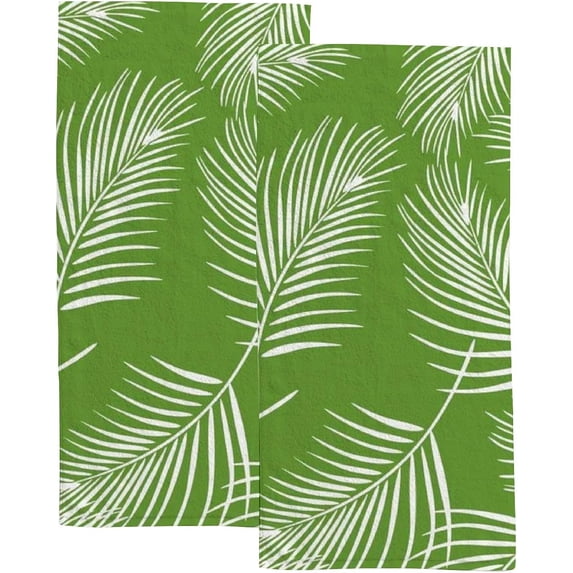 Soft Hand Fingertip Towels 2 Pcs Face Bath Towels Coconut Leaves Absorbent Washcloths for Bathroom Hotel Kitchen 30x15in