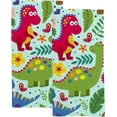 thumbnail image 1 of Soft Hand Fingertip Towels, 2 Pcs Face Bath Towels Cute Dinosaurs Leaves Absorbent Washcloths for Bathroom Hotel Kitchen, 30"x15", 1 of 6