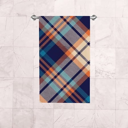 Soft Hand Fingertip Towels 2 Pcs Face Bath Towels Multicolored Tartan Plaid Pattern Absorbent Washcloths for Bathroom Hotel Kitchen 30x15in