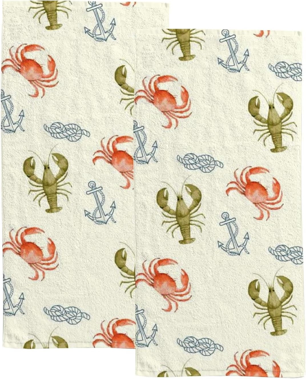 Koesus Funny Crab Kitchen Towels - 16x24 Inch Coastal Beach Hand Towels, Microfiber Waffle Weave, Summer Bathroom Decor