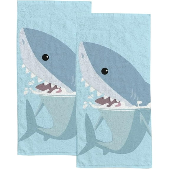 Soft Hand Fingertip Towels 2 Pcs Face Bath Towels Vivid Shark Absorbent Washcloths for Bathroom Hotel Kitchen 30x15in
