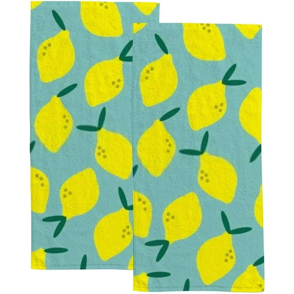 Soft Hand Towels 2 Packs Bath Towels Simple Lemon Pattern Absorbent Washcloths Multipurpose for Bathroom Gym Hotel Spa
