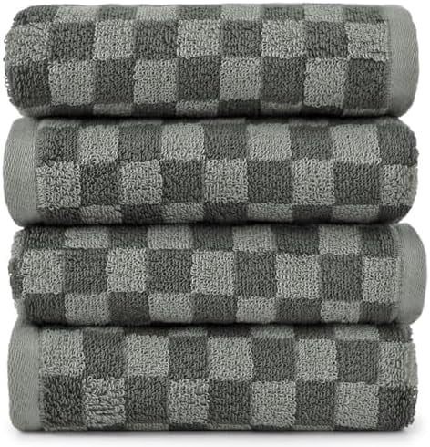 Soft Hand Towels 4 Pack, Grey Checkered Face Towel Set for Bathroom Kitchen, Decorative Quick Dry Towel 13x29 Inches