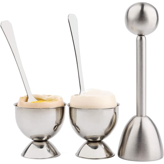Soft Hard Boiled Egg Cutter Topper Set Egg Cracker with Include 2 Cup 2 Spoon 1 Topper Cutter Shell Separator Remover Stainless Steel Kitchen Tool