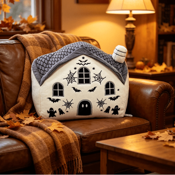 Soft Haunted House Stuffed Plush Throw Pillow 12X10 Inch, Halloween Ornament Decor for Bedroom Sofa Dorm Party