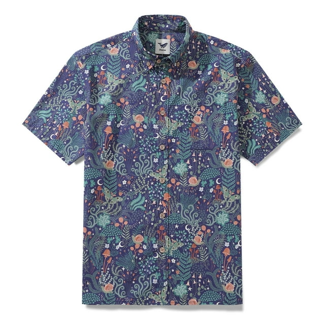 YIUME Soft Hawaiian Shirt For Men Enchanted Evening Print Cotton Button ...