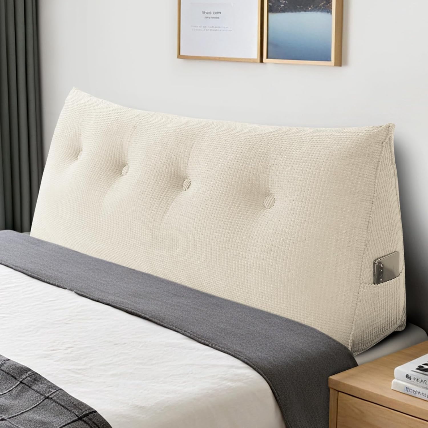 Soft Headboard Pillow Full Size, Wall Backrest Wedge Pillow Headboard Full, Reading Backboard Pillows, Large Dorm Daybed Bolster Pillows for Back Support with Removable Cover, Beige