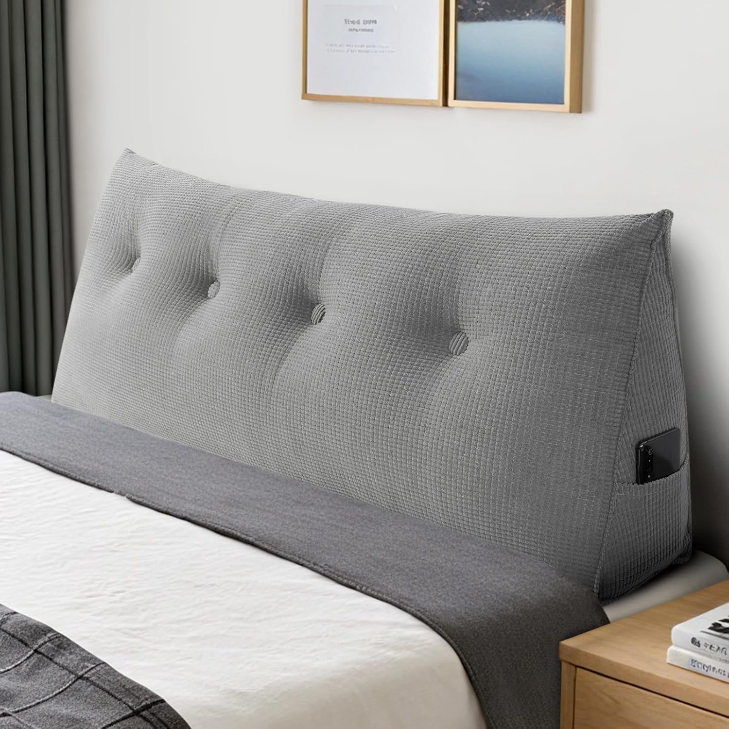 Soft Headboard Pillow Full Size, Wall Backrest Wedge Pillow Headboard Full, Reading Backboard Pillows, Large Dorm Daybed Bolster Pillows for Back Support with Removable Cover, Gray