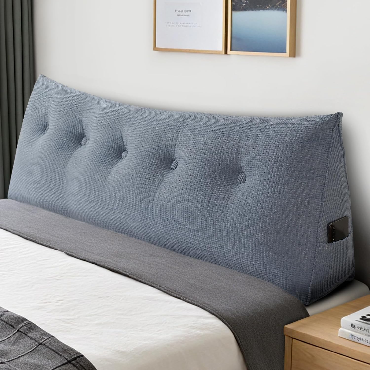 Soft Headboard Pillow Queen Size, Wall Backrest Wedge Pillow Headboard Queen, Reading Backboard Pillows, Large Dorm Daybed Bolster Pillows for Back Support with Removable Cover, Blue