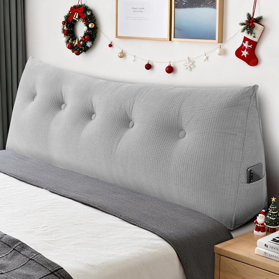 Soft Headboard Pillow Queen Size, Wall Backrest Wedge Pillow Headboard Queen, Reading Backboard Pillows, Large Dorm Daybed Bolster Pillows for Back Support with Removable Cover, Gray