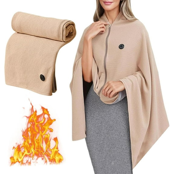 Soft Heated Shawl for Women USB Powered Portable Warm Wrap Cordless Electric Blanket 2025 Winter (Beige)
