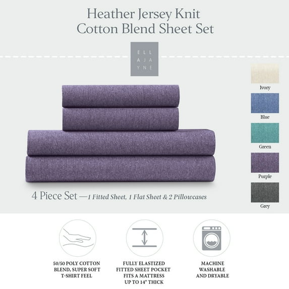 Soft Heather Jersey Knit 4-Piece Sheet Set