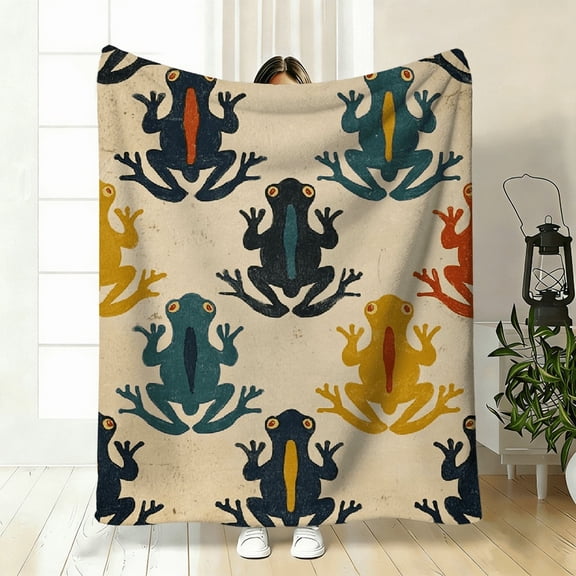 Soft High-Definition Digital Print Frog Theme Blanket Colorful Cartoon Frogs Design Soft Breathable 100 Polyester Cooling Blanket All-Season Perfect Gift