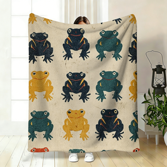Soft High-Definition Digital Print Frog Theme Blanket Colorful Cartoon Frogs Design Soft Breathable 100 Polyester Cooling Blanket All-Season Perfect Gift