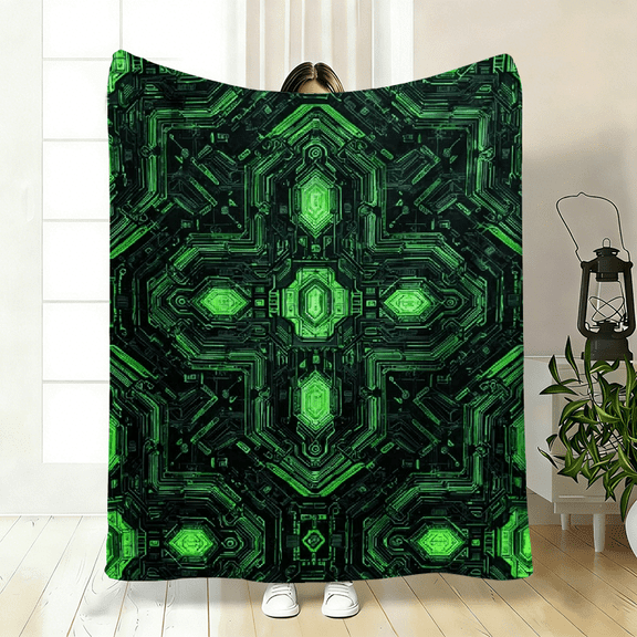 Soft High-Definition Digital Print Sci-Fi Pattern Blanket Green Circuit Design Cooling Blanket Soft Breathable 100 Polyester Perfect Gift All-Season Family and Friends Gift
