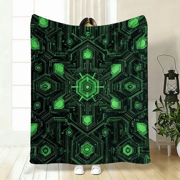 Soft High-Definition Digital Print Sci-Fi Pattern Blanket Green Circuit Design Cooling Blanket Soft Breathable 100 Polyester Perfect Gift All-Season Family and Friends Gift