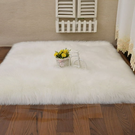 Soft Home Square Decorative Carpets Fluffy Hairy Fur Rugs Plush Carpet Imitation Wool Pad Sofa Cushion Rugs WHITE 40X40CM