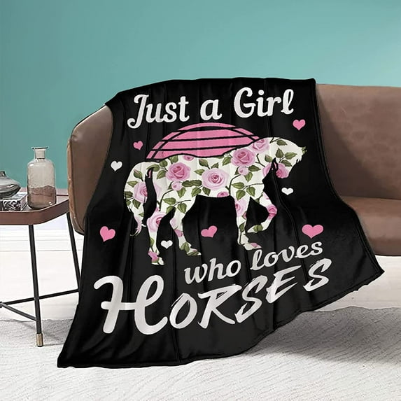 Soft Horses Blanket Just Girl Loves Horses Plush Blankets Cozy Fleece Flannel Blanket for Kids Women Living Room Bed Sofa Couch 60"x50" Medium for Boys Girls
