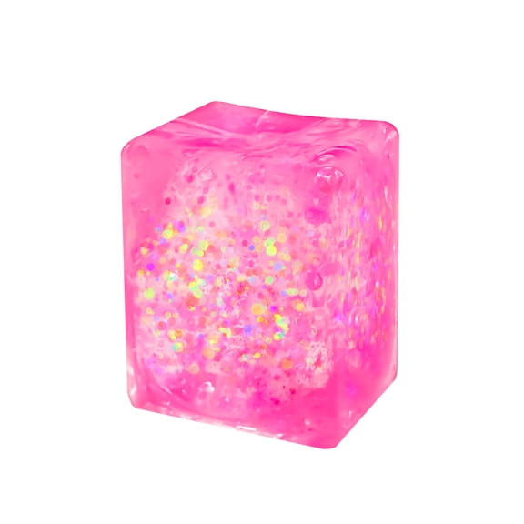 Soft Ice Cuboid Squeeze Toy Cube for Kids Adults, Anxiety Stress Ball Built-in Sequins, Slow Rebound Sensory Toy Autism ADHD Stress Relief Toy, Home Office Stress Ball, Pink