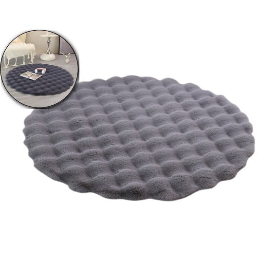 Soft Indoor Modern Small Area Rug, 19.6 Inch Fluffy Round Carpet , Plush Fur Foot Mat Home Decor Rug for Bedroom Living Room