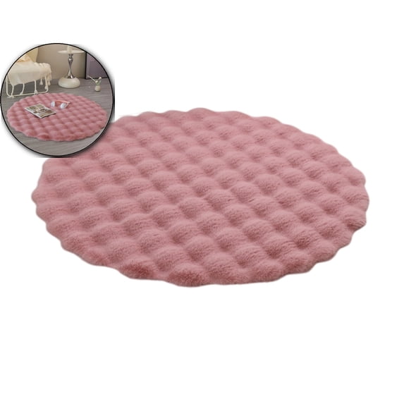 Soft Indoor Modern Small Area Rug, 19.6 Inch Fluffy Round Carpet , Plush Fur Foot Mat Home Decor Rug for Bedroom Living Room