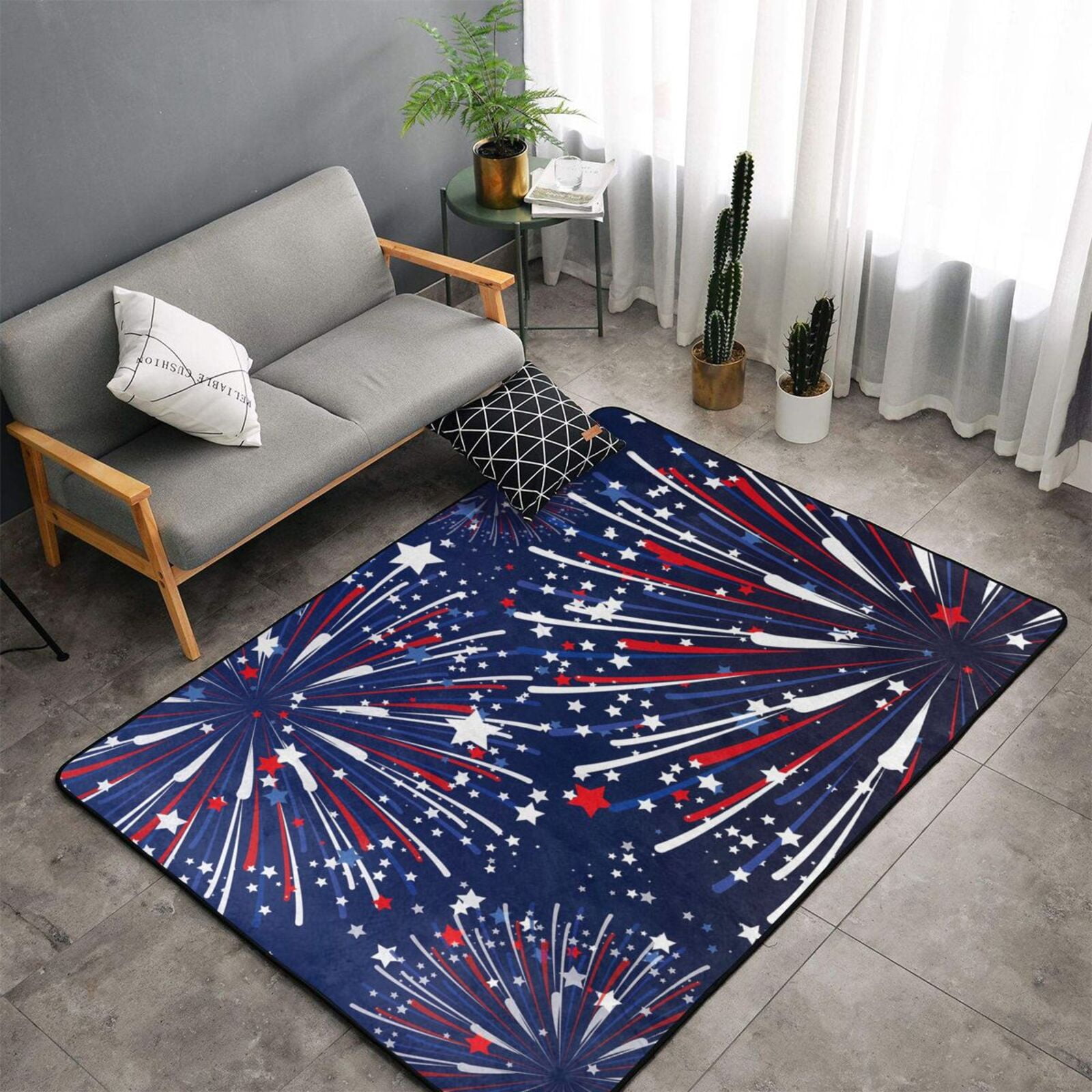 Soft Indoor Outdoor Rug Red White Blue Fireworks 1 Washable Rugs for ...
