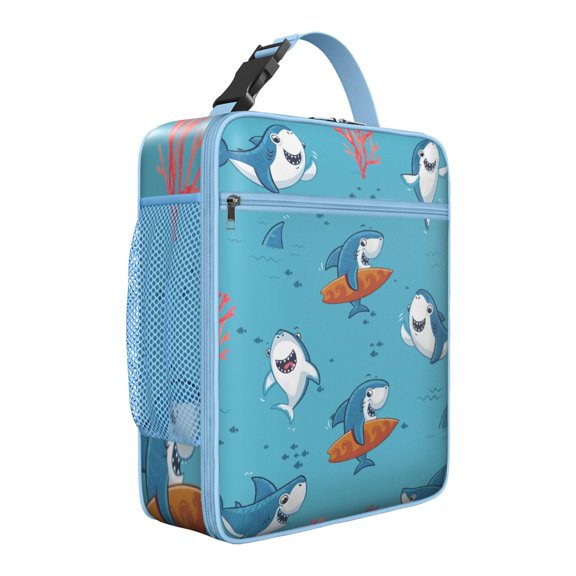 Soft Insulated Lunch Box for and , Shark Ocean Theme Reusable Lunch Bag with Leakproof Feature, Compact Cooler Tote with Pockets for School, Work, Office