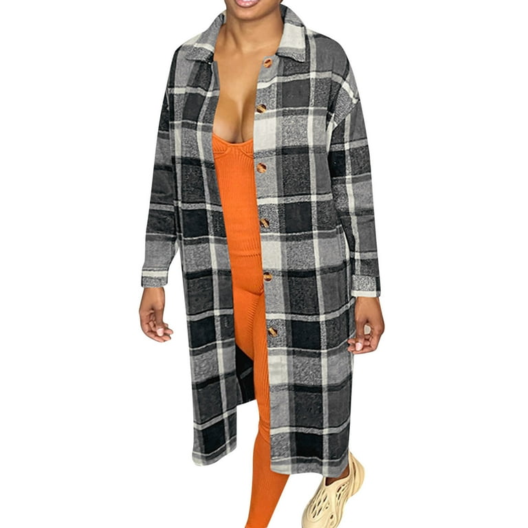 Soft Jackets for Women Bed Jacket Womens Winter Oversize Lapel Collar Woolen Plaid Double Long Peacoat Jacket Full Zip