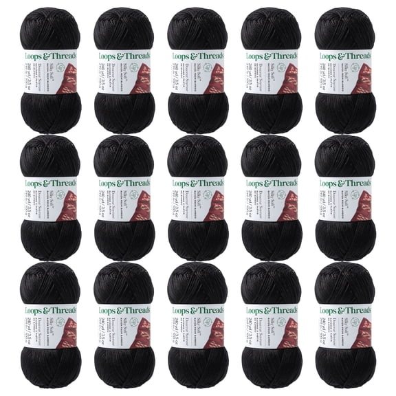 Loops & Threads Soft Jet Silky Soft Yarn - Light Weight Yarn for Knitting, Crochet, Weaving, Arts & Crafts, 15 Pack