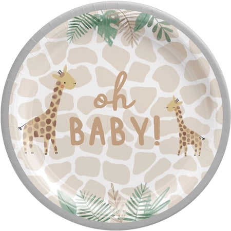 Soft Jungle Hello Baby 7-inch Paper Plates 8 Per Pack