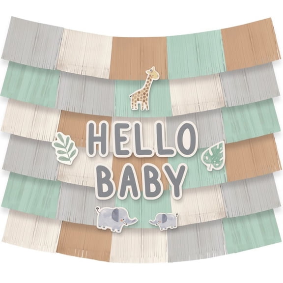 Soft Jungle Hello Baby Deluxe 5-Foot Backdrop Decorating Kit