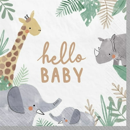 Soft Jungle Hello Baby Paper Lunch Napkins 16 Per Pack