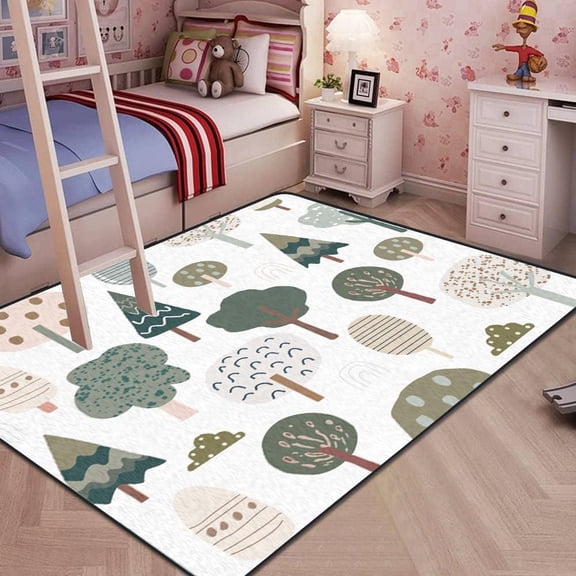Soft Kids Play Area Rugs 3D Home Seamless Trendy Forest Texture Abstract Hand Drawn Tree Plush Rugs Non Slip Shaggy ' Bedroom Classroom Playroom Nursery Dcor