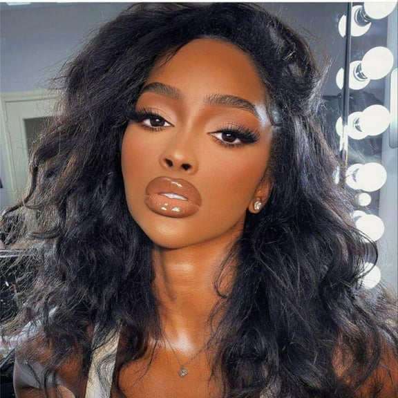 Soft Kinky Yaki Wave Lace Front Wig, 28 inches, Black, Heat Resistant Synthetic Hair, Glueless, Preplucked, Daily Wear (Black Color, 28Inches)