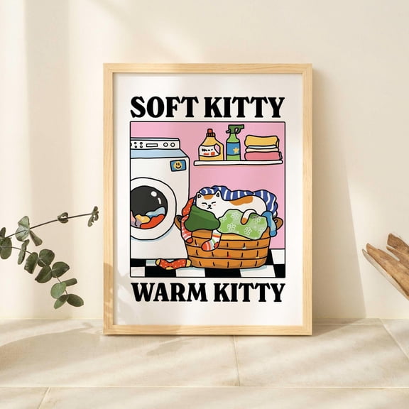 Soft Kitty Cat Cute Bathroom Wash Room Retro Laundry Decor, Unframed Paper Print Size 12x18
