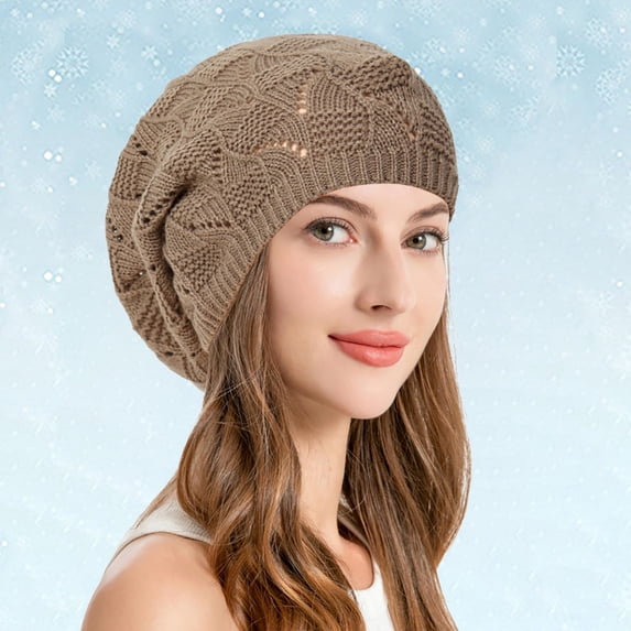 Soft Knit Airy Cutout Lightweight Slouchy Crochet Beret Hat Leisure Khaki - One Size